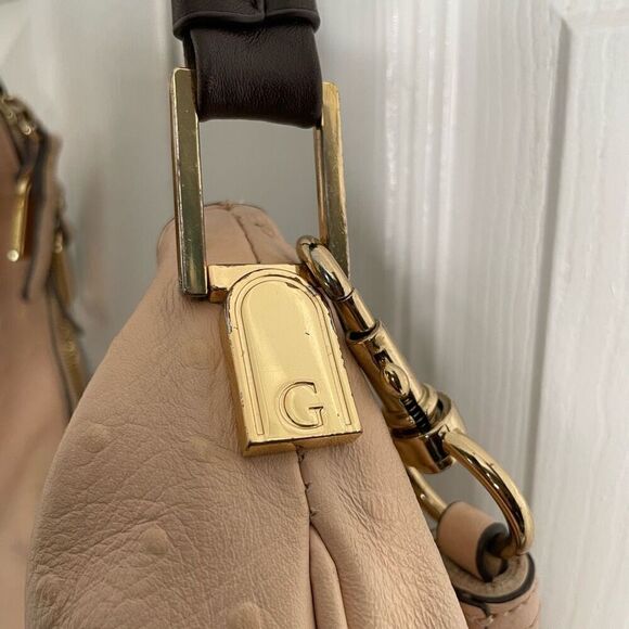 G.I.L.I. Hobo Bag Pale Peach Ostrich Embossed Leather Hobo Bag with Tassel - Picture 5 of 12
